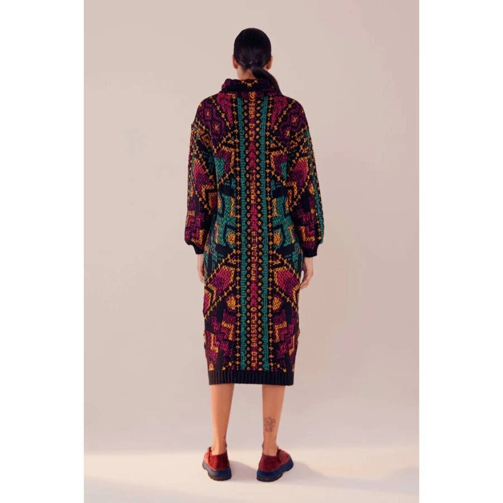 New w/Tags - Farm Rio Yawanawa Stripe Midi Sweater Dress, Sml Oversize - Picture 9 of 11